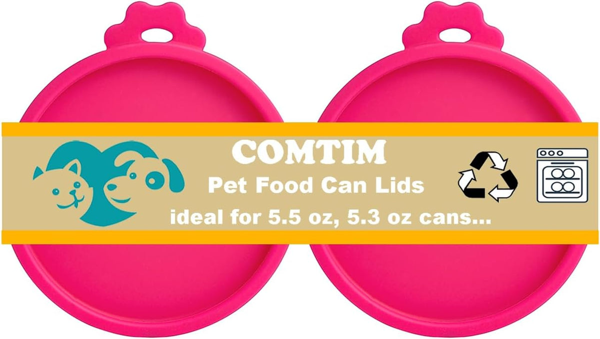 Comtim Cat Food Can Covers Lids for 5.5 oz Cans, 2 Pack Silicone Cat Food Can Lids for 5.5 oz 5.3 oz Cans...Pet Food Can Covers Reusable Can Toppers Savers for Wet Food (Hot Pink)