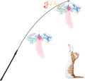 Pawaboo Cat Feather Wand Interactive Toy, 2 Feathers + 1 Wand with Bell | Cat Feather Teaser Toys Flying Catcher Extra Long 34.5" Wand Exerciser Playing Chase Cat Toy Wands for Kitten, Pink Butterfly