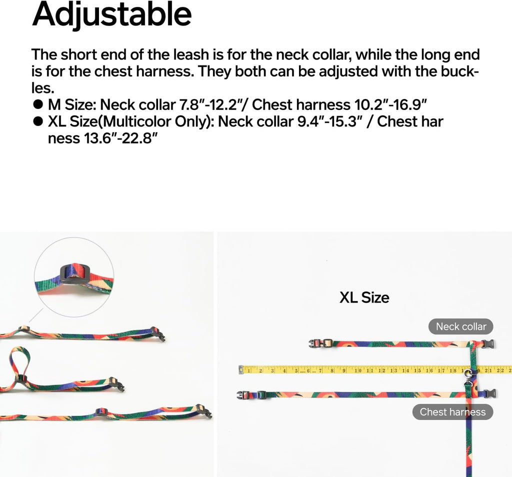 pidan Cat Harness and Leash Set, Escape Proof Adjustable Kitten Harness for Large Small Cats, Easy Use, Lightweight Soft Walking Travel Harness（Multicolor-M Size）