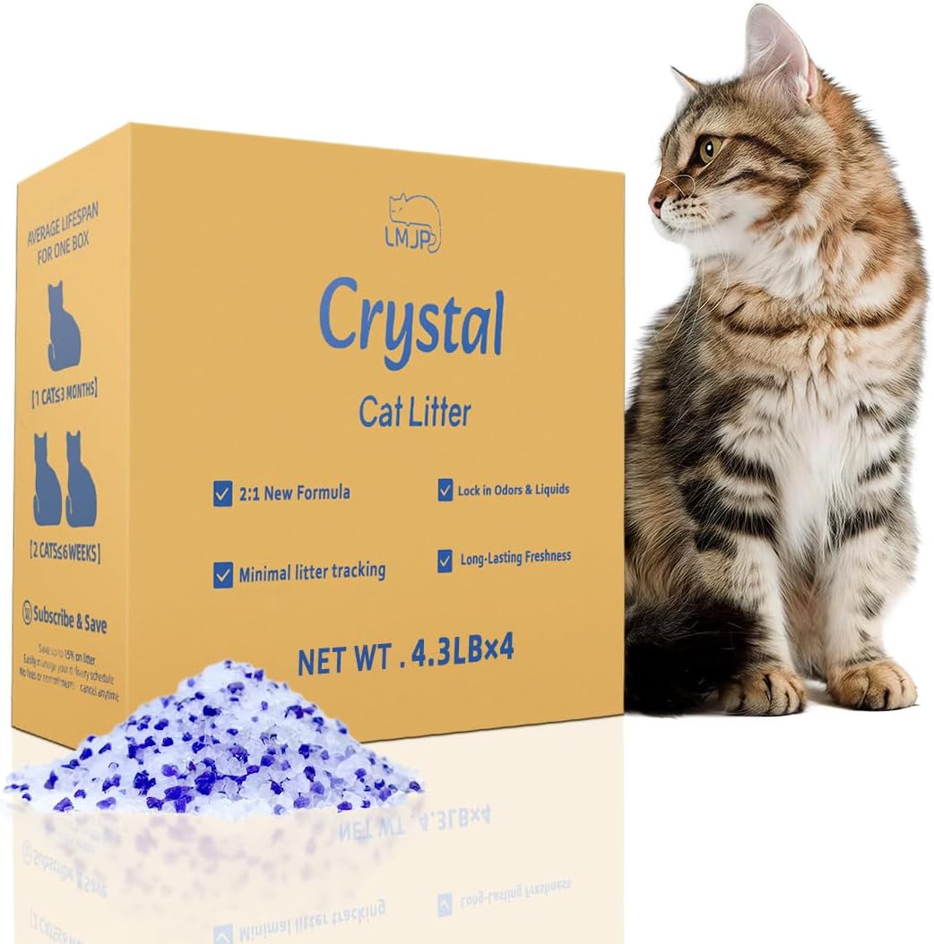 LMJP Crystal Cat Litter for Long-Lasting Odor Control, Non-Clumping, 17.2lb