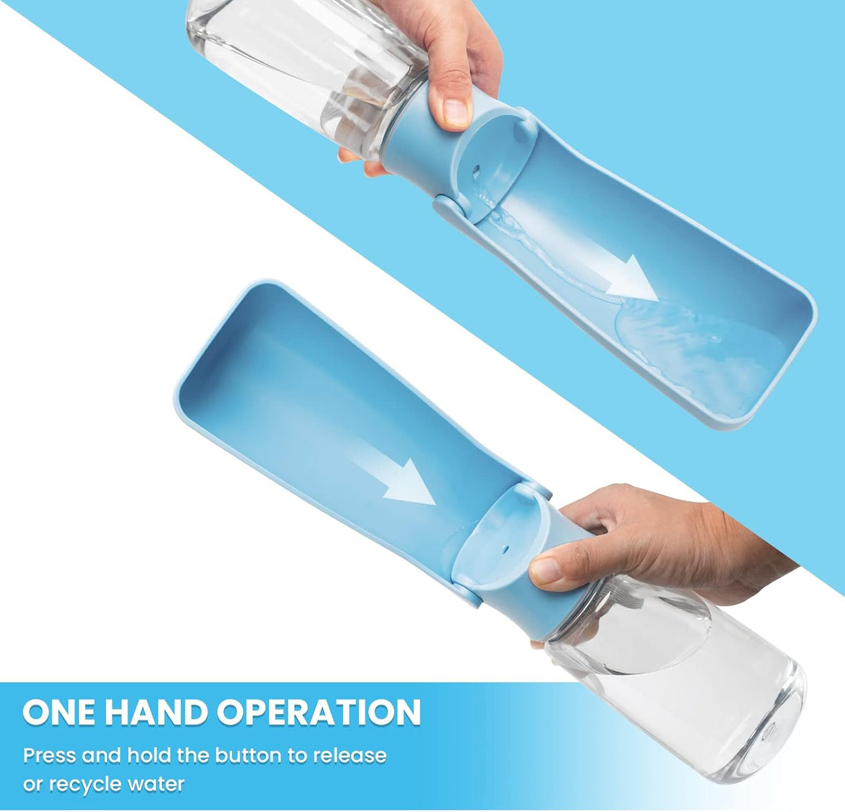Foldable Dog Water Bottle, Leak Proof Dispenser, SkyBlue, 19oz | Portable Water Dispenser, Dishwasher Safe, for Puppy Small Medium Large Dogs, Pet Drink Cup for Walking Hiking Traveling