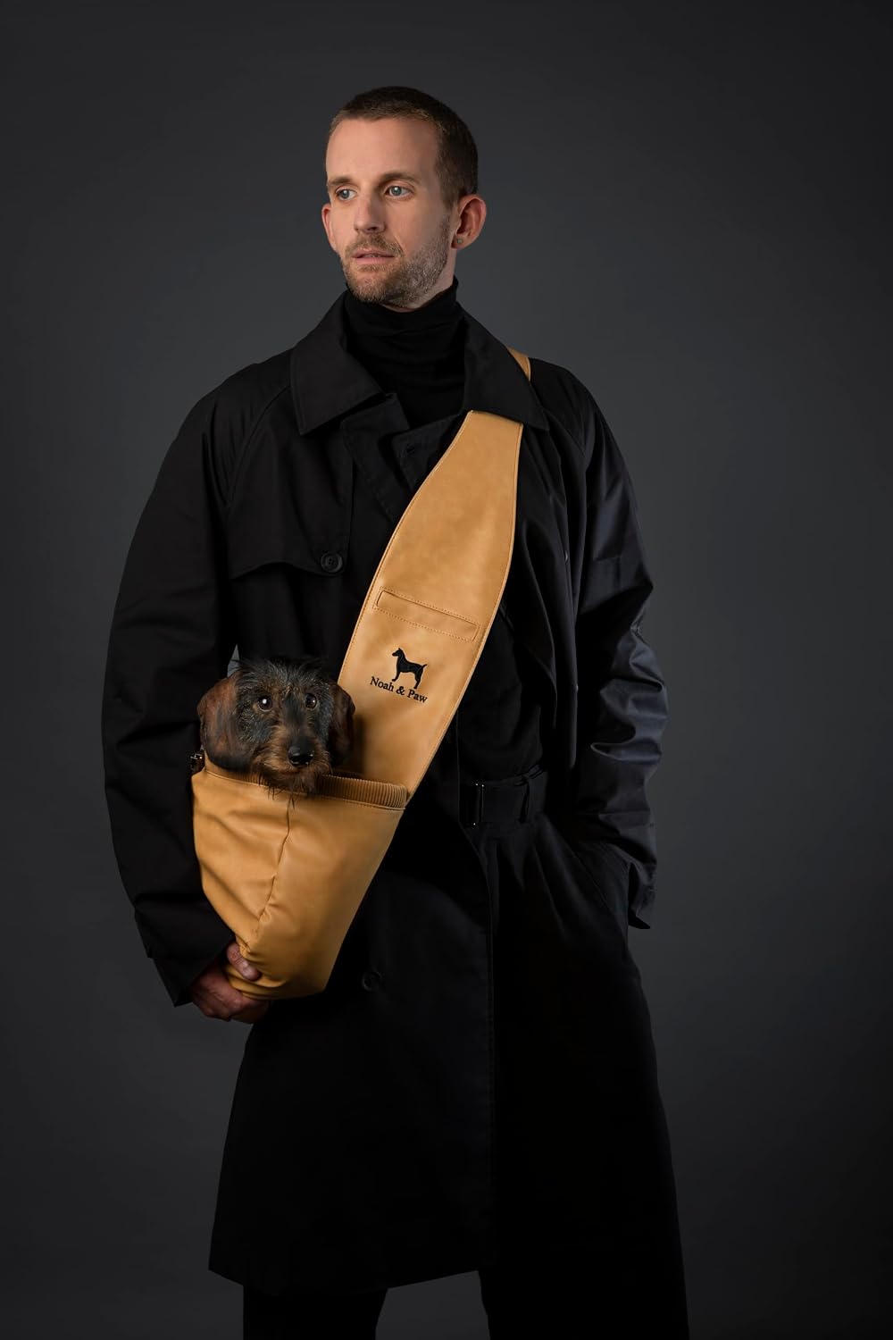 Noah & Paw Dog Sling Carrier for Small Dogs 5-18lb, Cat Carrier, Pet Sling with Adjustable Padded Strap, Vegan Leather Lined with Fur, 3X Safety Feature, Machine Washable