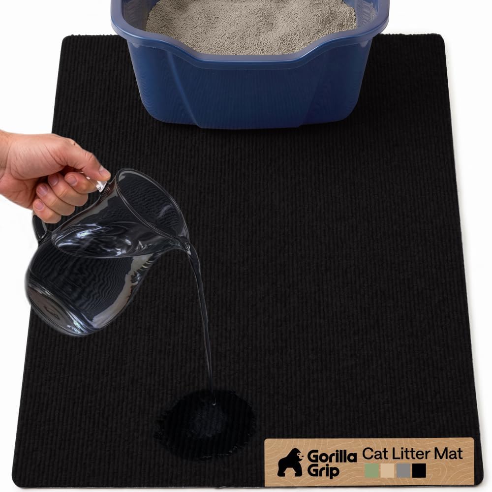 GORILLA GRIP Cat Litter Mat, Soft Felt Scatter Catcher, 30x24, Black