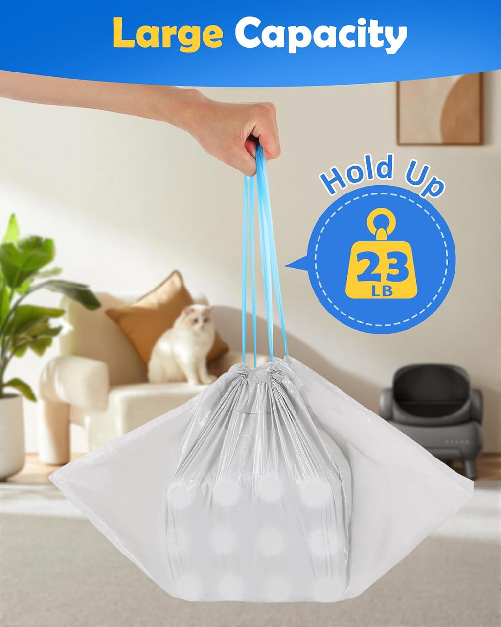 180 Count 27"x13" Cat Litter Bags Compatible with NeaksM1 & Petpivt 11/12 | Heavy Duty, Leak-Proof Liners with Easy Drawstring Handle, Designed for Open-Top Self-Cleaning Boxes