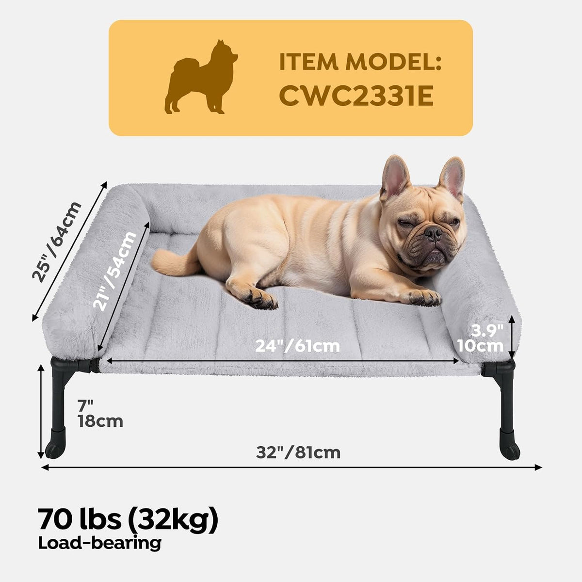 Veehoo Elevated Dog Beds Medium Sized Dog with Fluffy Plush Bolster Cushion