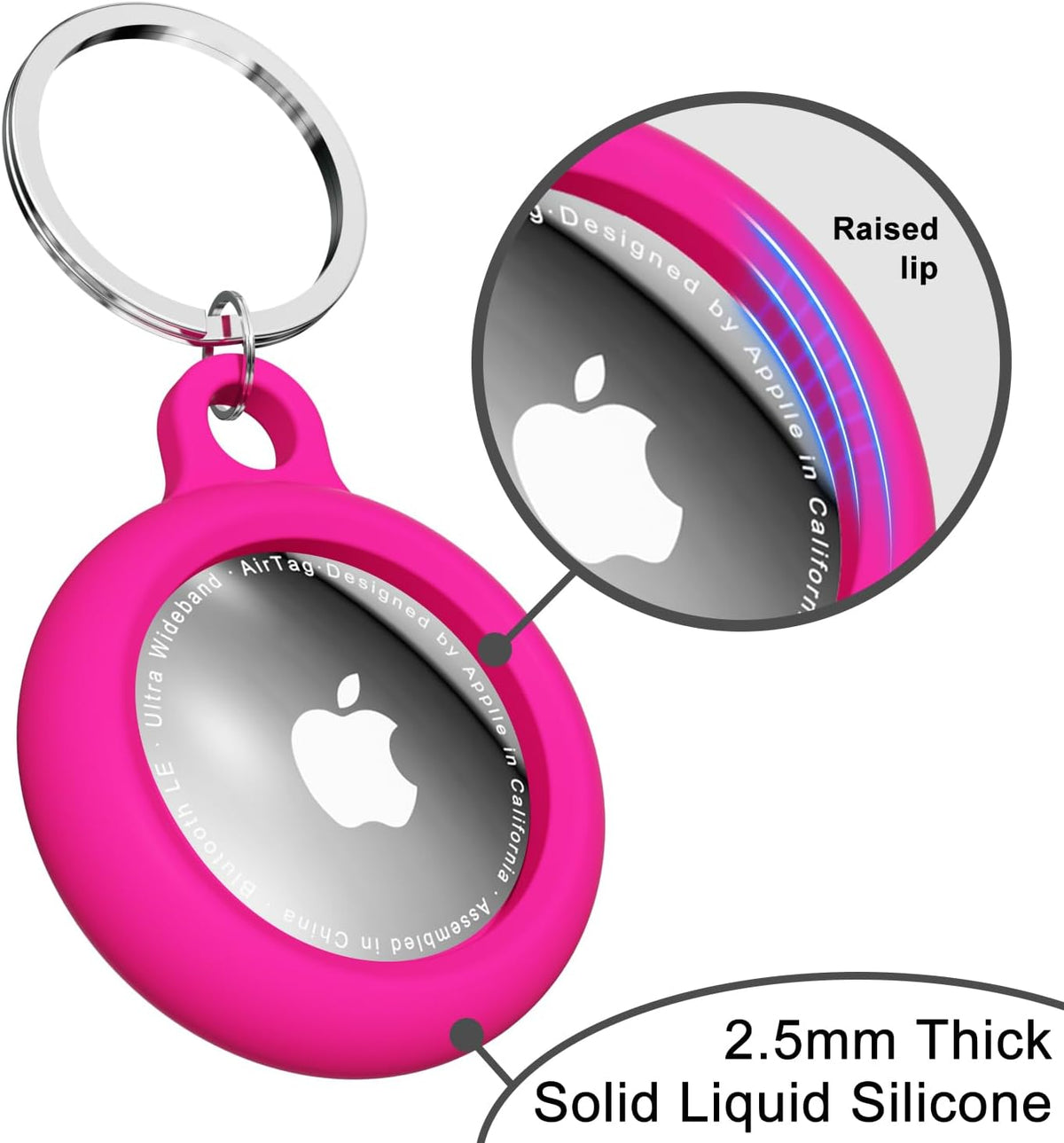 oakxco for Airtag Keychain Silicone, Airtag Holder with Key Ring, Air Tag Cover Cute Accessories for Kids, Luggage, Car Dog Collar, Car, Compatible with Apple Airtag Case Waterproof Tracker, Hot Pink