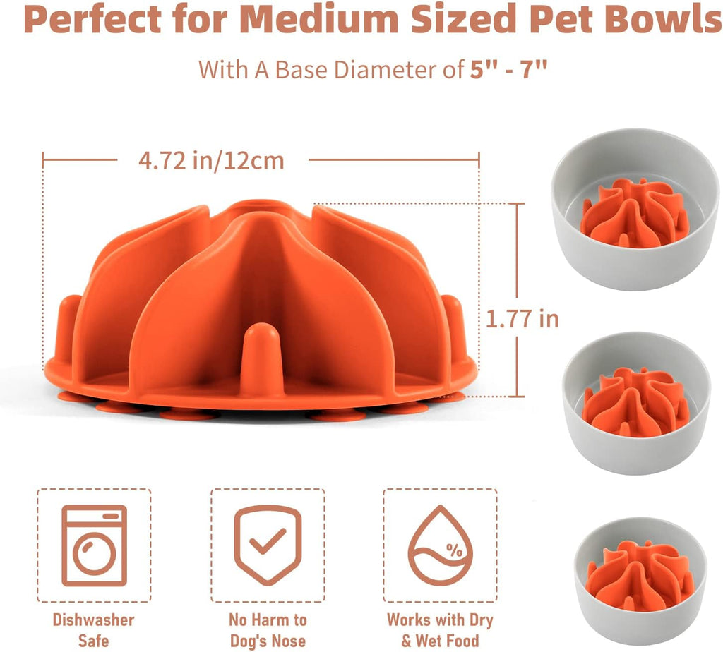 Jaoul Slow Feeder Dog Bowls Insert, Puzzle Slow Feeder Insert with 30 Octopus Suction Cups for Small Medium Large Size Dog Food Bowl (4.72 inch, Orange)