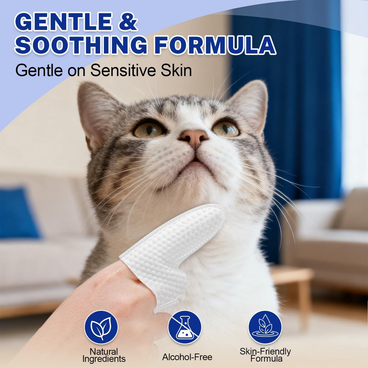 Cat Chin Wipes, Dual-Finger Cleaning Pads, Unscented, 60 Count