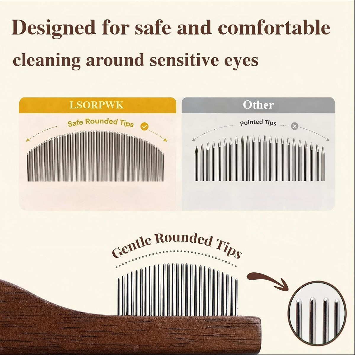 Walnut Wood Eye Comb for Pets, Professional Tear Stain Removal Tool
