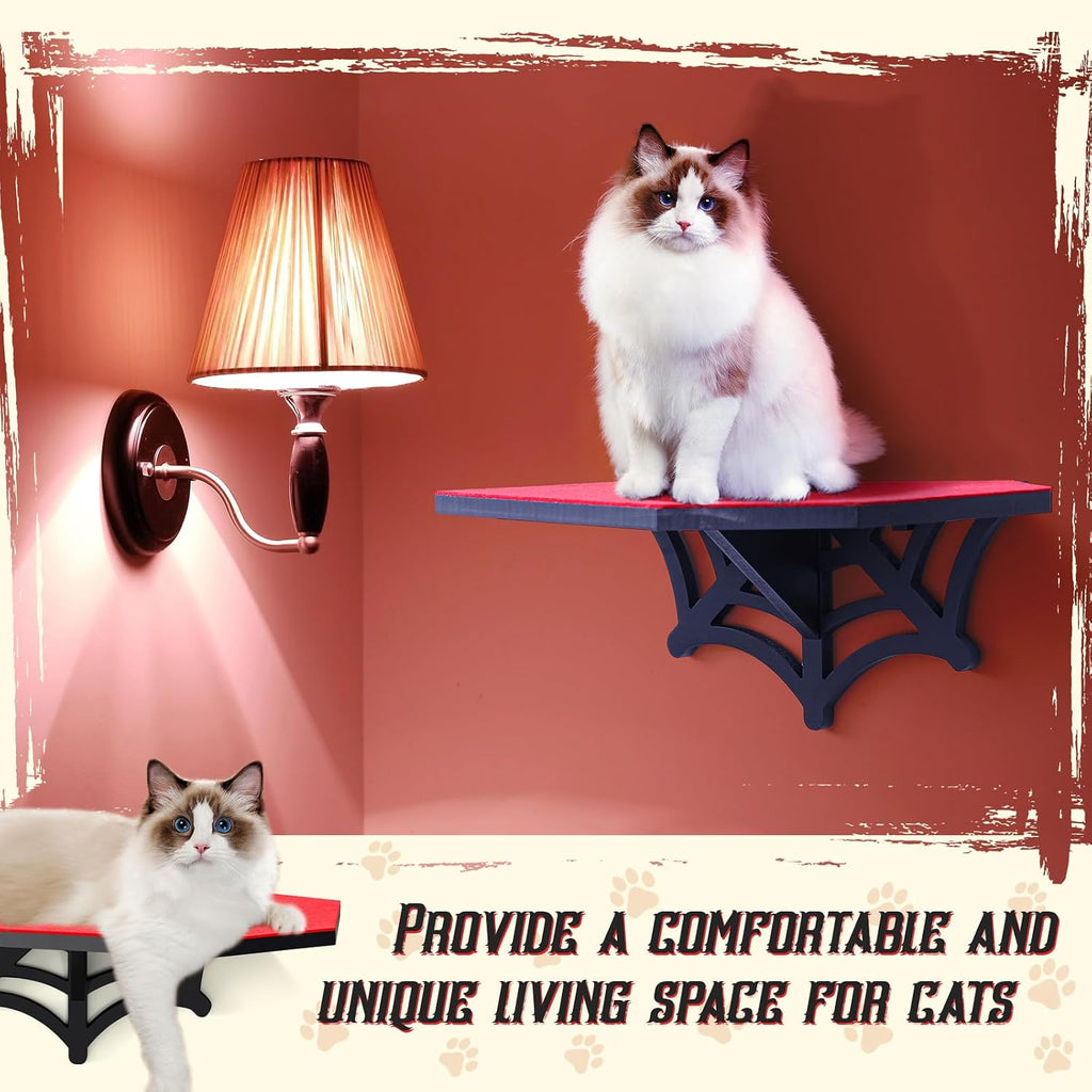 Gemscream Gothic Halloween Wall Mounted Cat Shelf, Coffin Spider Web Design