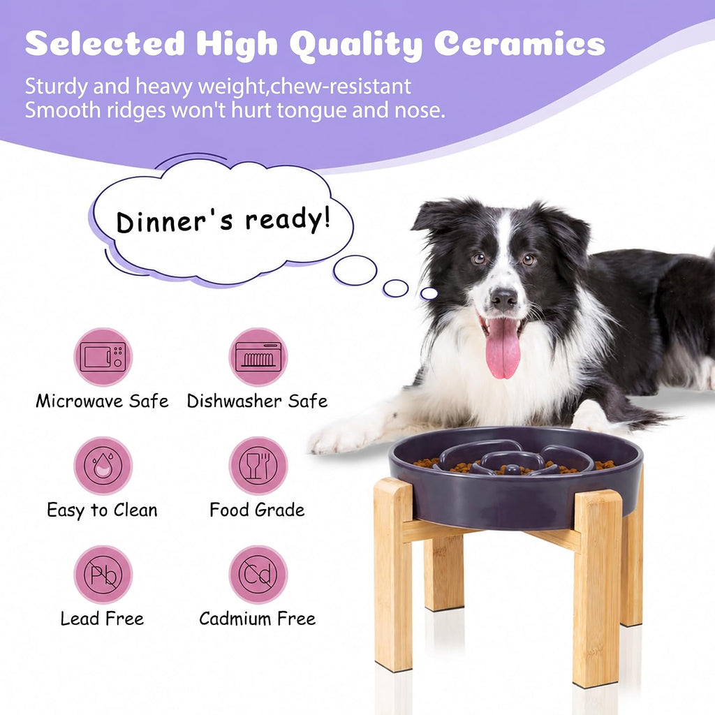 Elevated Slow Feeder Dog Bowl, 8.8" Ceramic Maze Dog Bowl with Stand