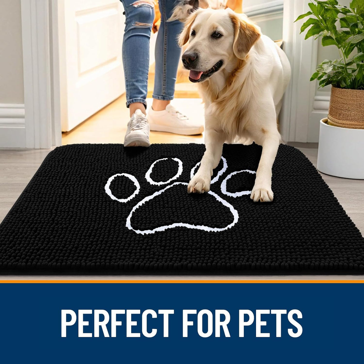 OLANLY Dog Door Mat for Muddy Paws 40x32, Paw Print Design Chenille Mud Mat