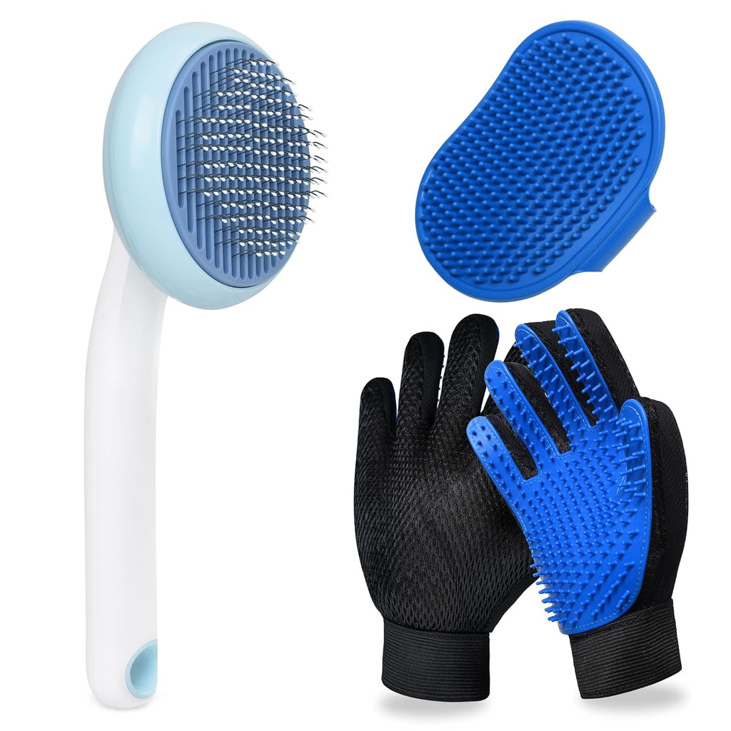 Cat Grooming Glove Brush, Self-Cleaning Slicker Pet Brush