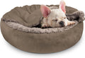 JOEJOY Small Dog Bed Cat Bed with Hooded Blanket, Cozy Cuddler Luxury Puppy Pet Bed, Donut Round Calming Anti-Anxiety Dog Burrow Cave Bed - Anti-Slip Bottom and Machine Washable 26 inch