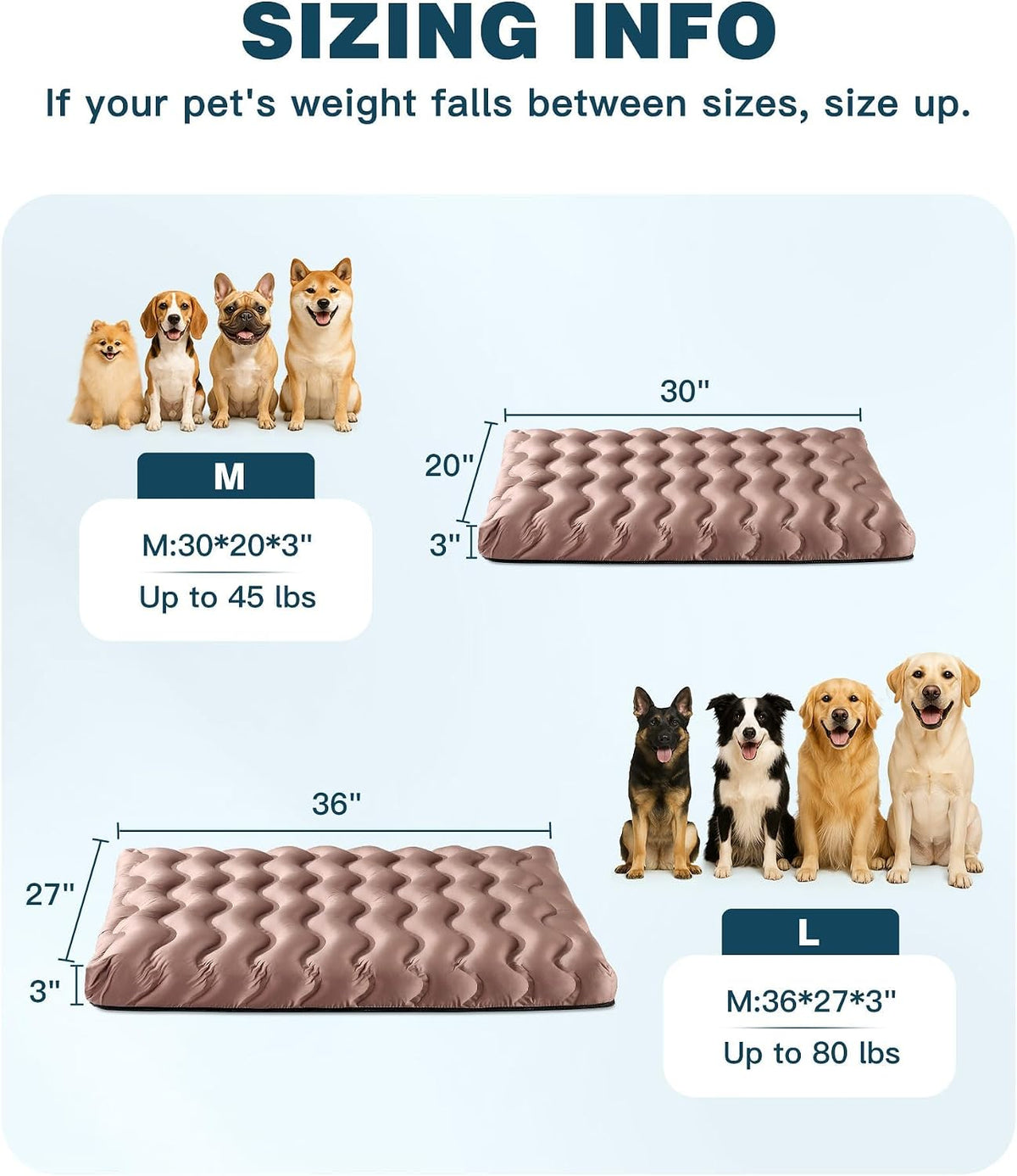 Washable Dog Bed, Cooling Dog Crate Bed Mat with Memory Foam, Water-Resistant Outdoor Dog Bed for Large Medium Small Dogs