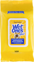 Wet Ones for Pets Deodorizing Dog Wipes, Tropical Splash, 100 Count | Baking soda formula, moisture-lock seal keeps cloths fresh, suitable for daily grooming between baths 