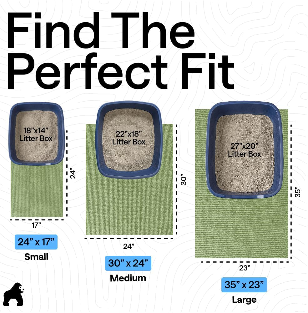 GORILLA GRIP Cat Litter Mat, Soft Felt Scatter Catcher, 30x24, Sage