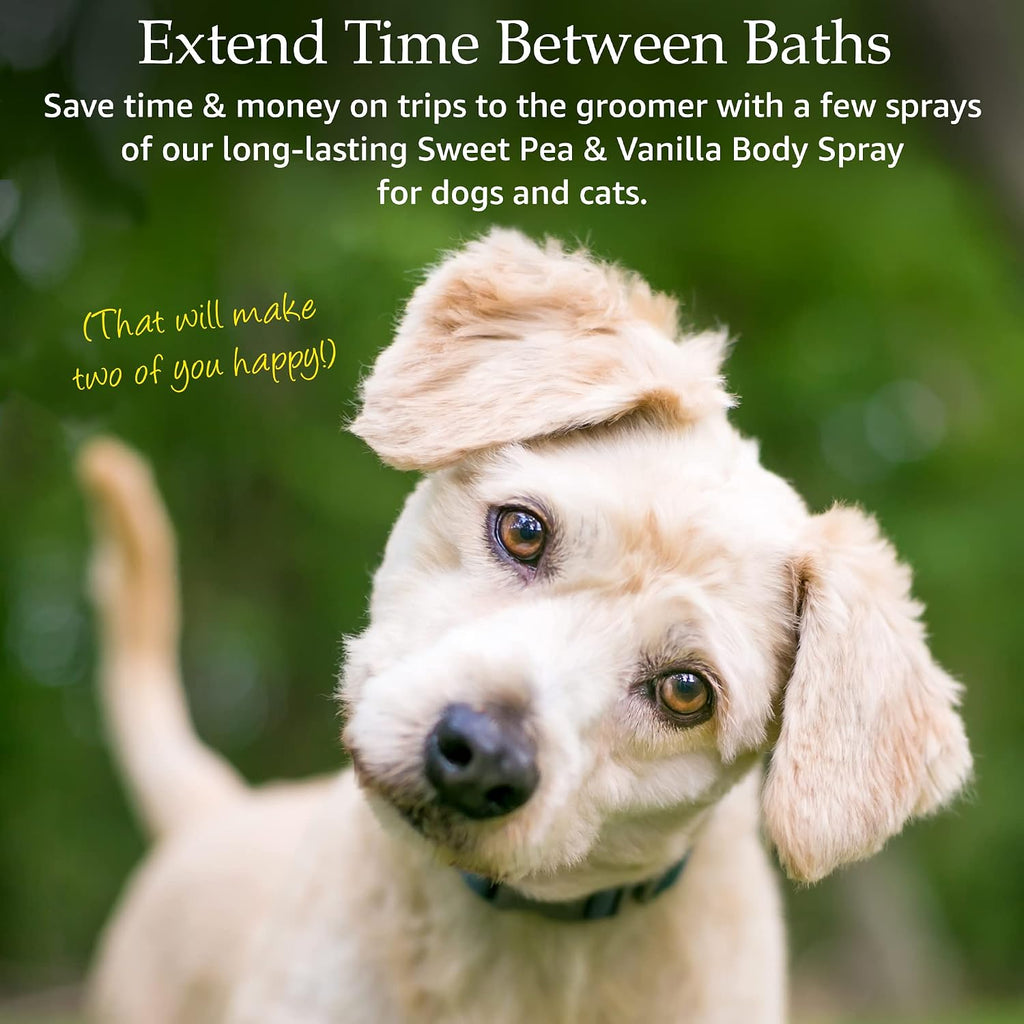 Body Spray for Dogs and Cats - Long Lasting Cat Cologne & Odor Eliminator - Dog Spray Deodorizer Perfume for Grooming & Reducing Static - Sweet Pea & Vanilla Scent - 8 oz, White (PRIM1048)