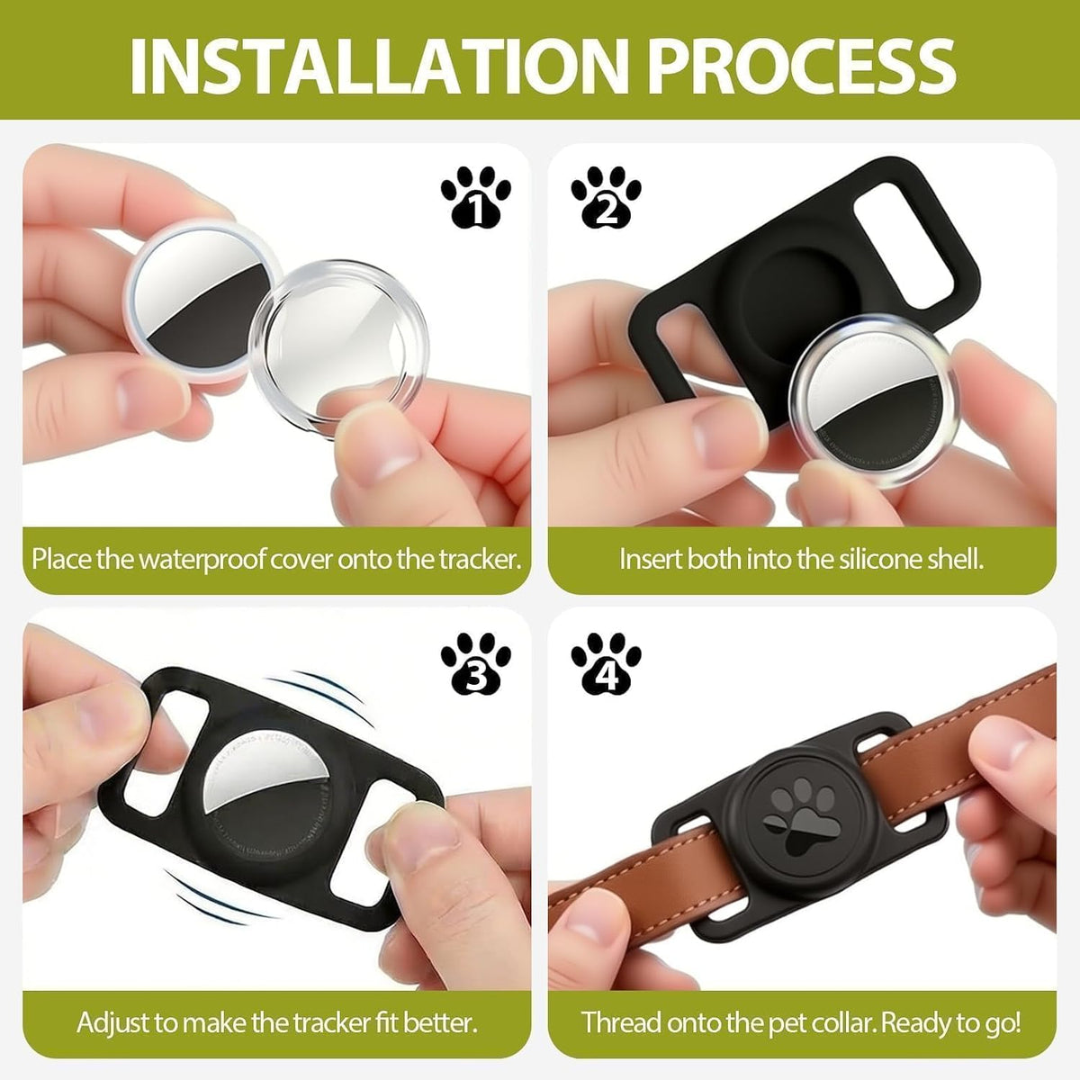 Linsaner Waterproof Dog Collar Holder for AirTag 1st & 2nd Gen, Black