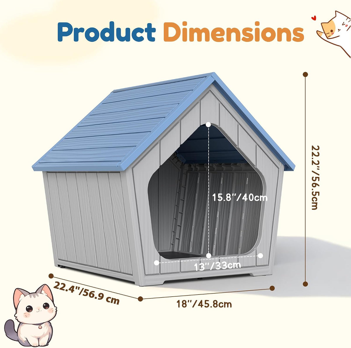 Cat Litter Box Enclosure, Resin Outdoor Litter Box with Air Holes, Cat Houses for Outdoor Cats, Wide Opening Design for Easy Cleaning, Blue