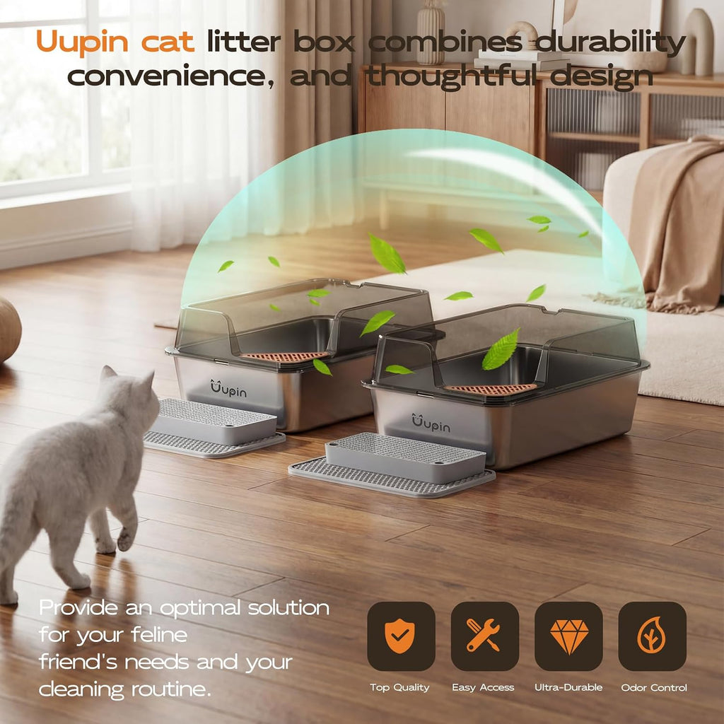 2 Pack Stainless Steel Litter Box - XXL Cat Litter Box