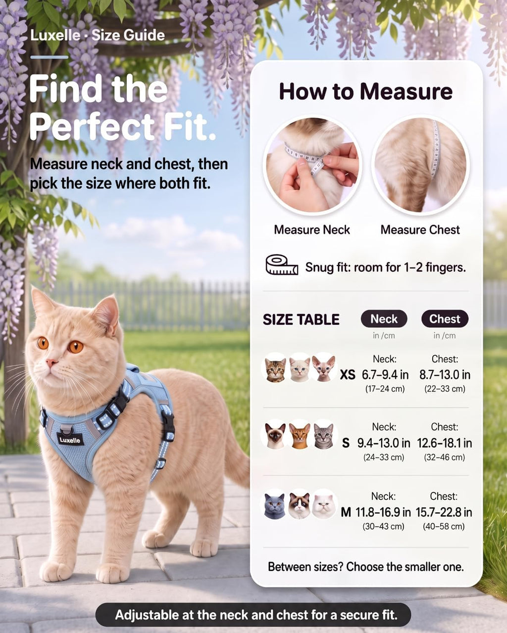 Luxelle Escape Proof Cat Harness with Retractable Leash & Wrist Strap Set