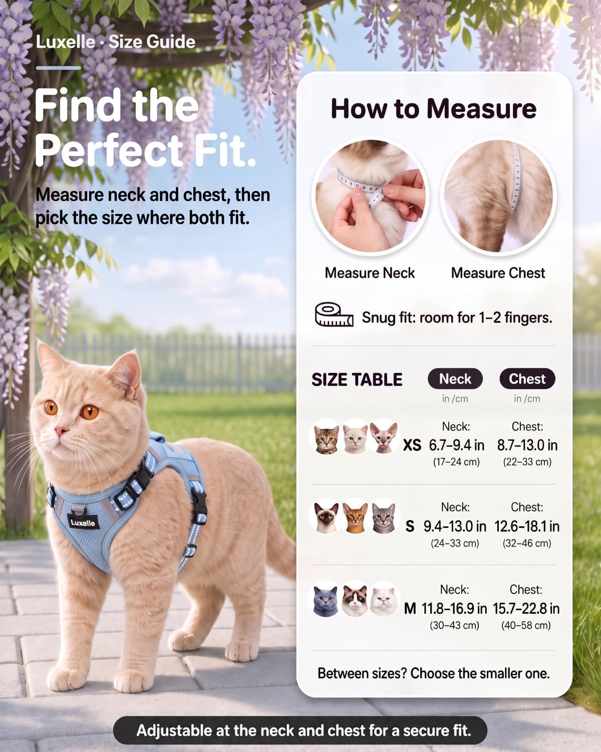 Luxelle Escape Proof Cat Harness with Retractable Leash & Wrist Strap Set
