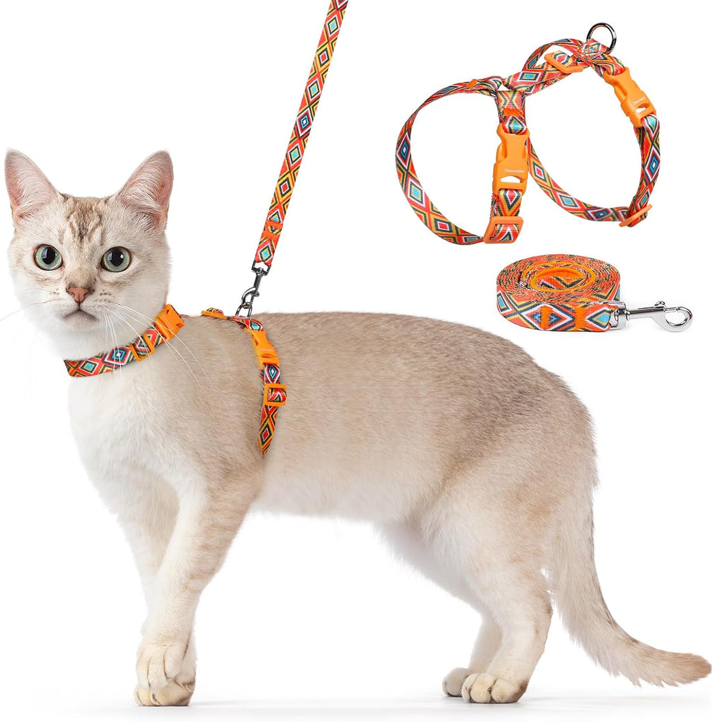 Dooradar Cat Harness and Leash Set, Adjustable Pet Straps, Orange & Black