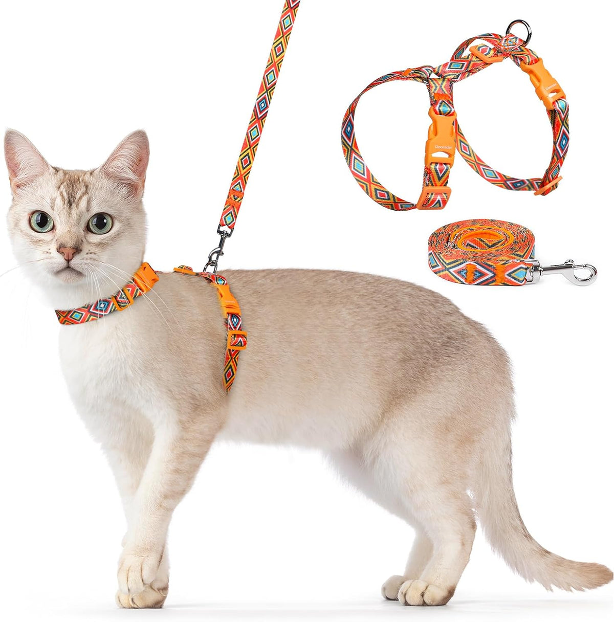 Dooradar Cat Harness and Leash Set, Adjustable Pet Straps, Orange & Black