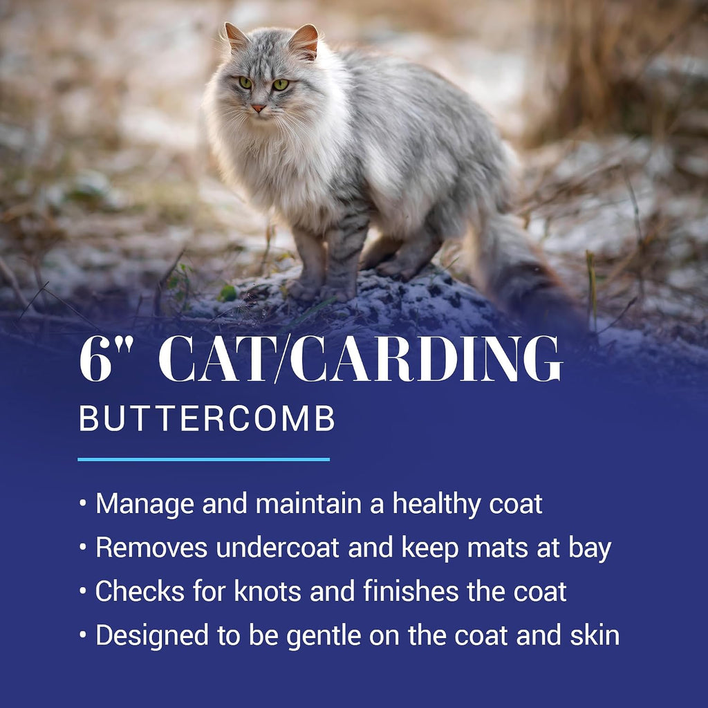 Chris Christensen 6in Cat/Carding Dual Tooth Butter Comb, Groom Like a Professional, Rounded Corners Prevent Friction and Breakage, Solid Brass Spin with Steel Teeth, Chrome Finish 