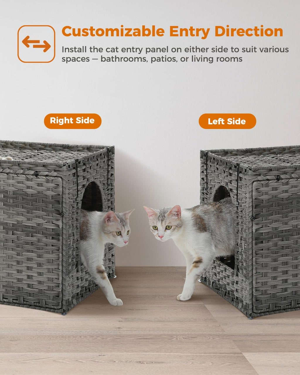 MUTTROS Rattan Cat Litter Box Enclosure, XL, Gray