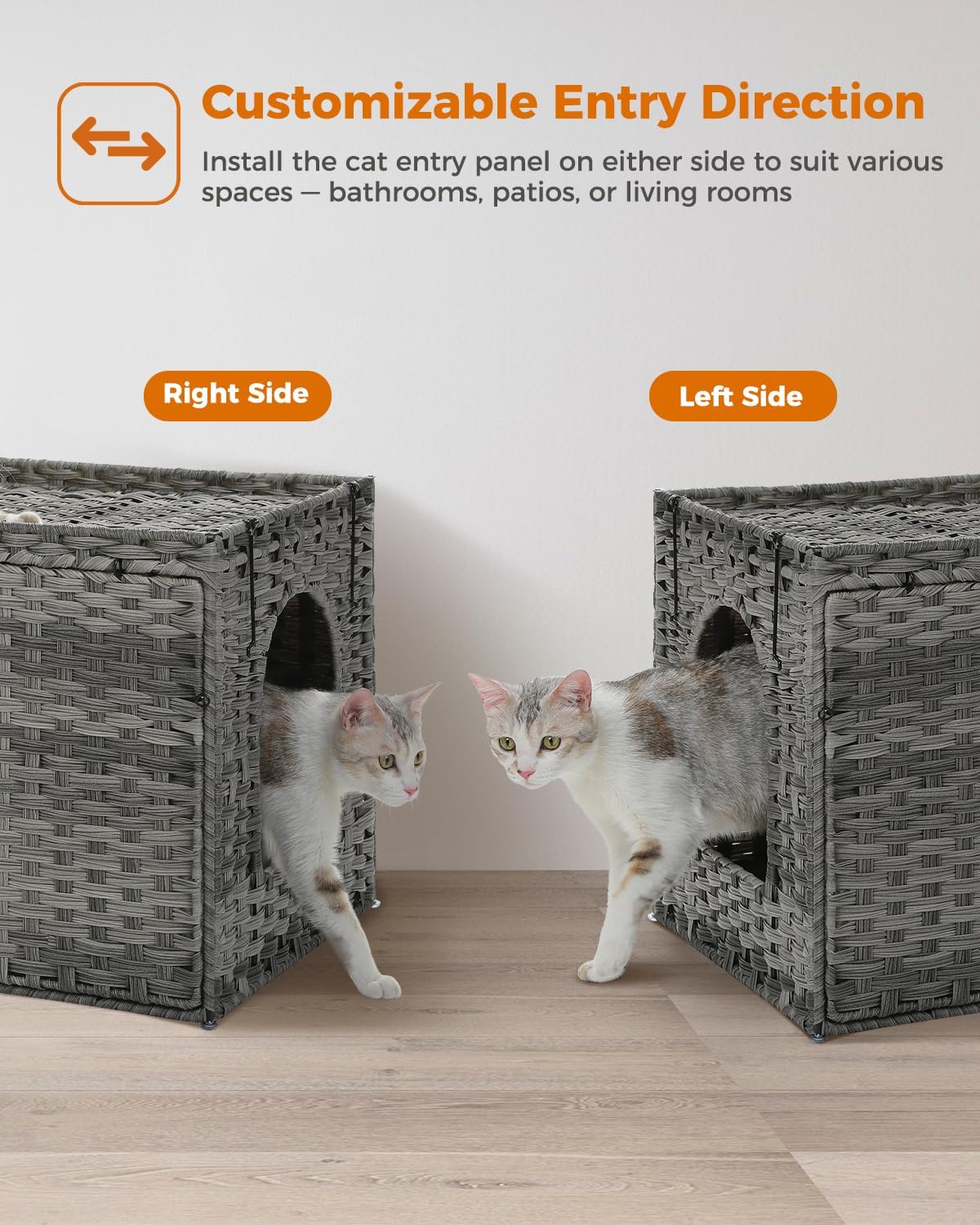 MUTTROS Rattan Cat Litter Box Enclosure, XL, Gray