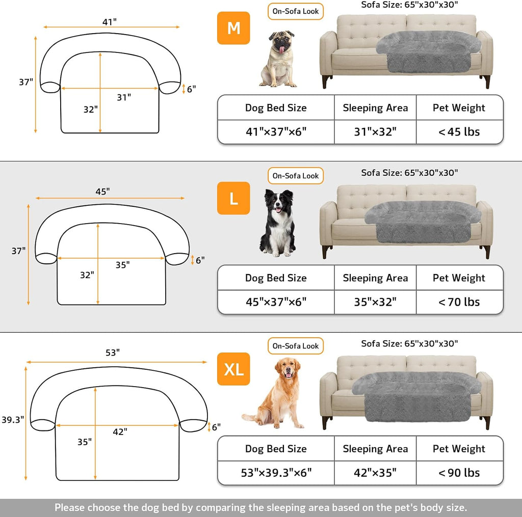GGIB Calming Dog Bed Fluffy Plush Dog Mat for Furniture Protector with Removable Washable Cover for Large Medium Small Dogs and Cats (Large, Grey)