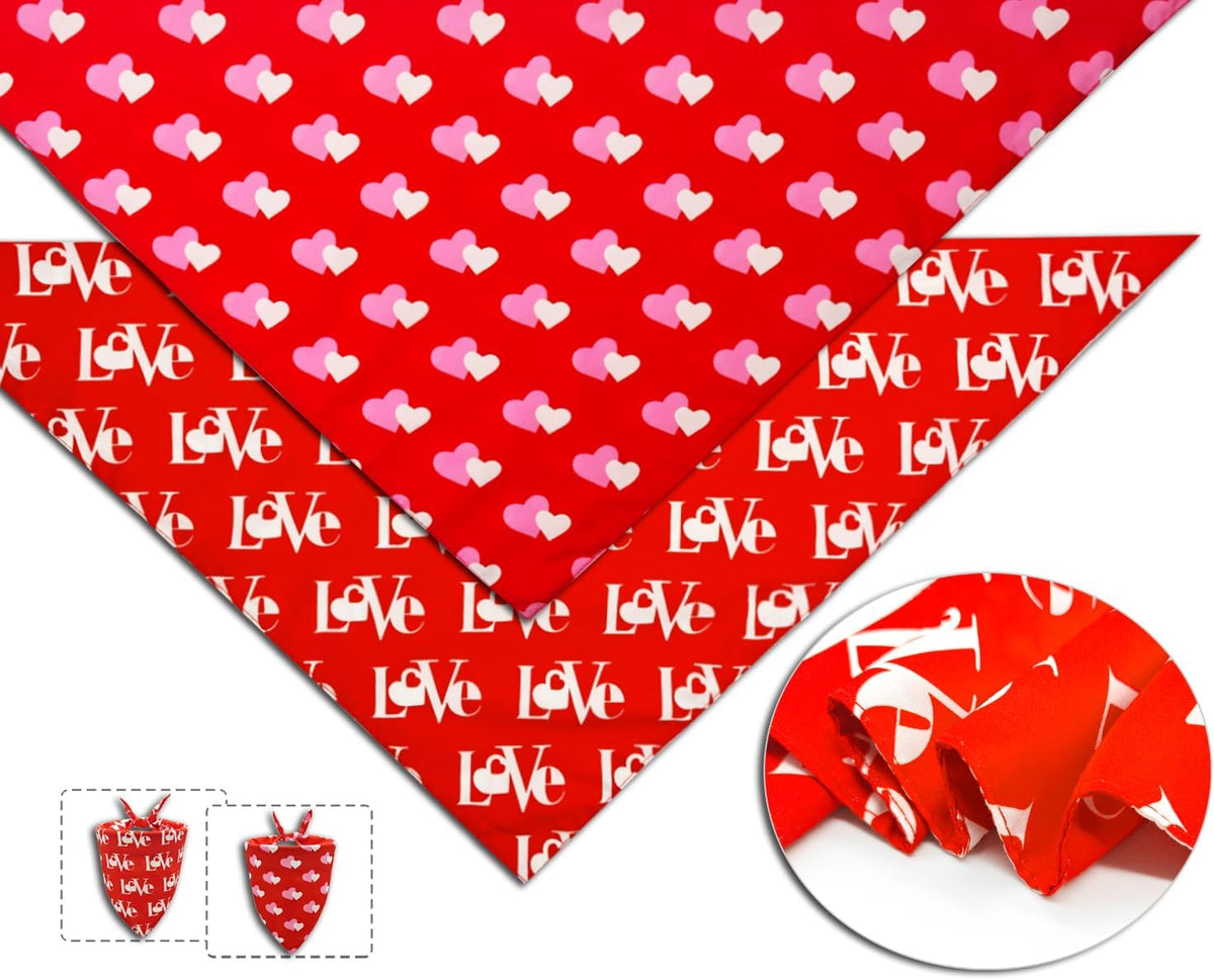 Valentines Dog Bandanas 2PCS-XLarge,Love Pet Scarf for Boys and Girls,Heart Bandana for Weddings,Parties,and Holidays,Dog Outfit Gifts for Extra Large Dogs(Red)