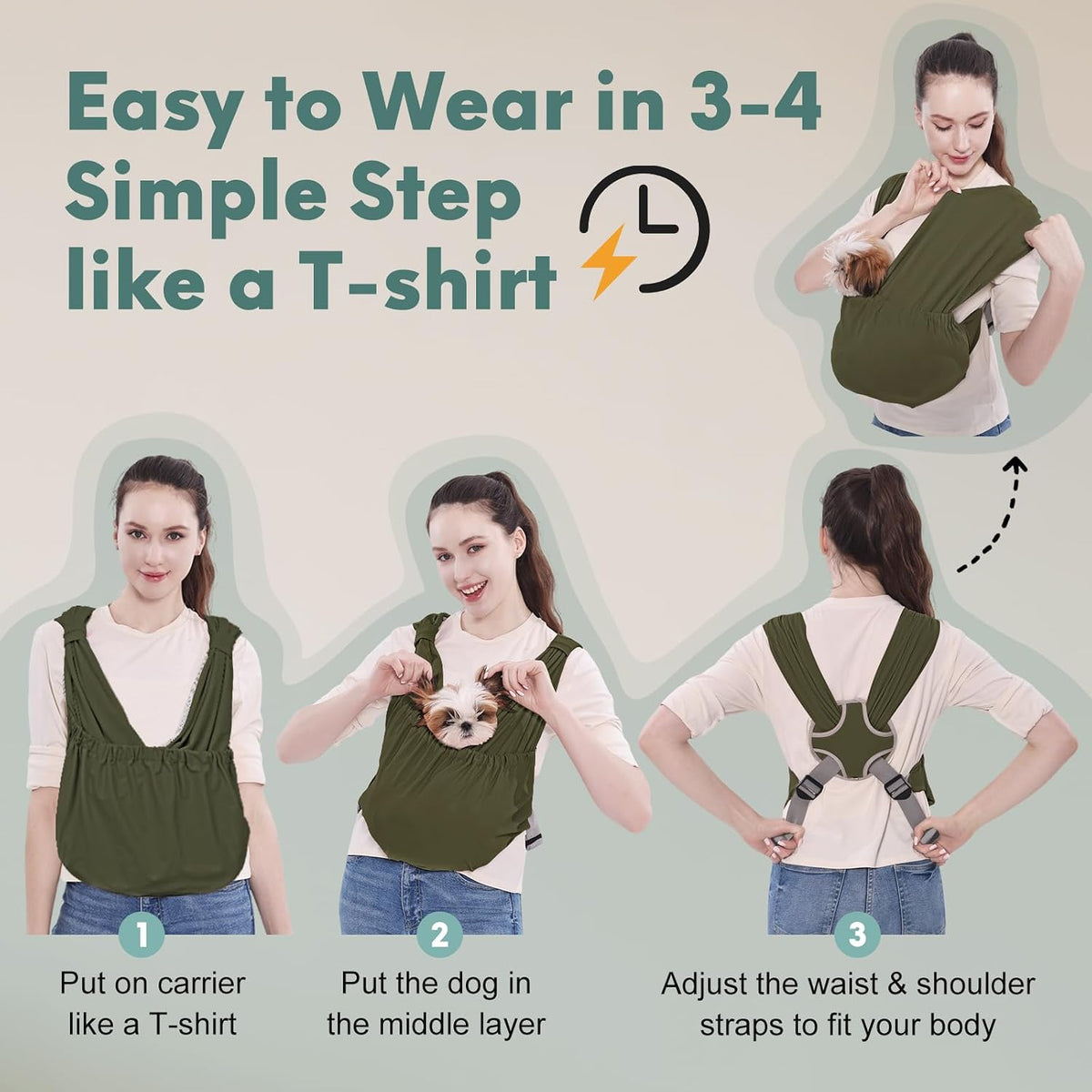 Supet Dog Sling Carrier for Small Pet, Adjustable Hands Free Front Backpack