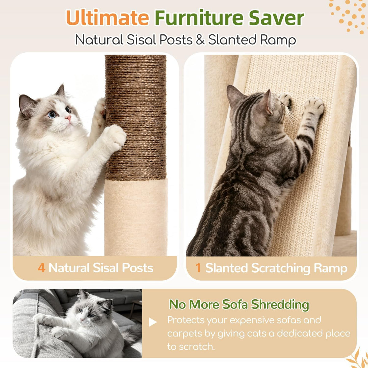 Globlazer Heavy Duty Cat Tree Tower for Large Indoor Cats, F52J, Beige
