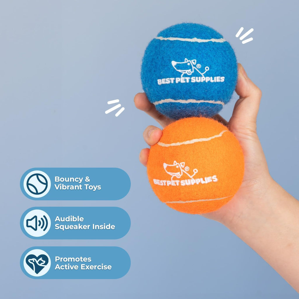 Best Pet Supplies Interactive Squeaky Dog Chew Toy, Ideal Dog Toys for Chewers, Small, Medium & Large Dogs, and Fetch Lovers - Tennis (Assorted Color), Large (Pack of 4)
