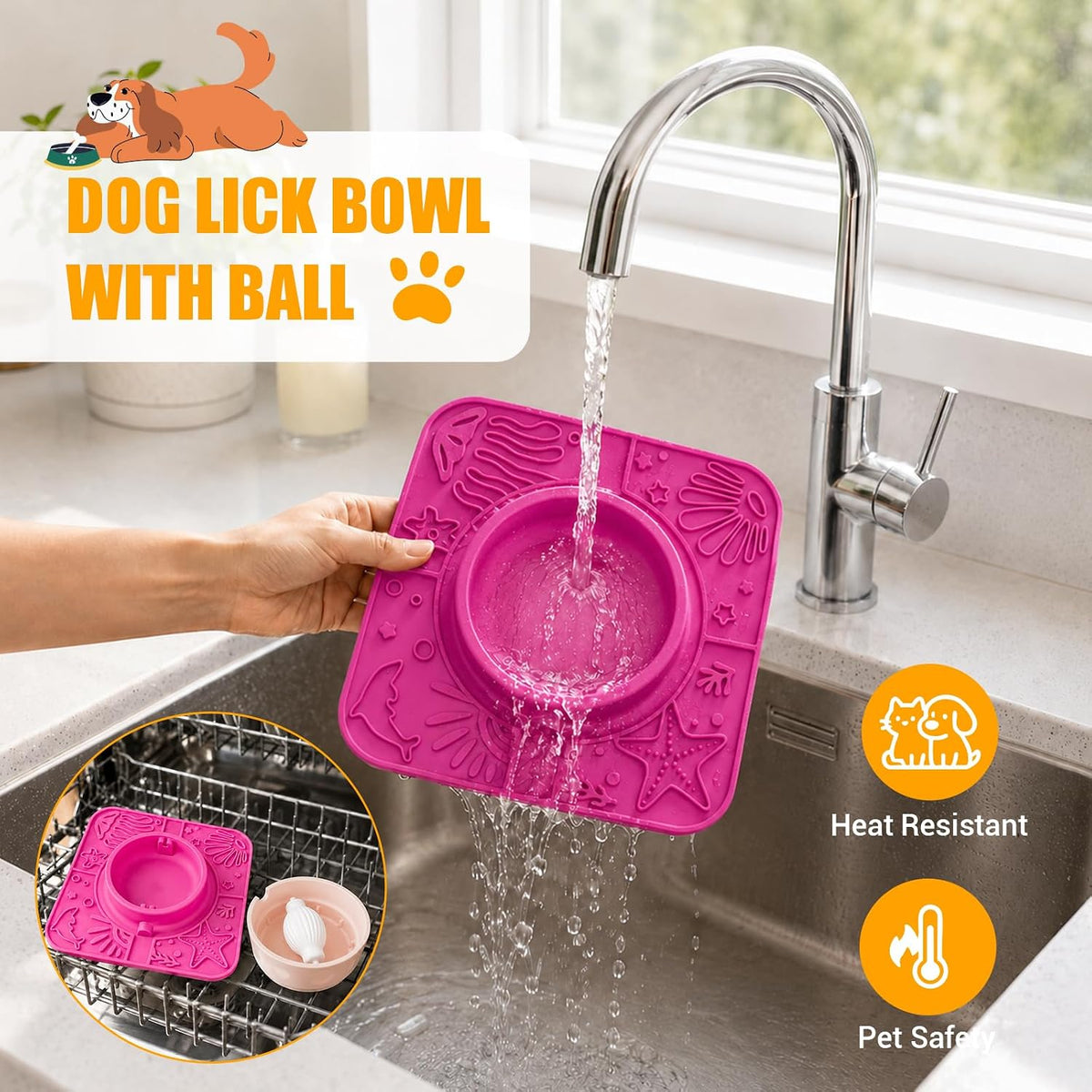 Slow Feeder Dog Bowl with Rolling Ball, 2 in 1 Dog Lick Bowl with Mat