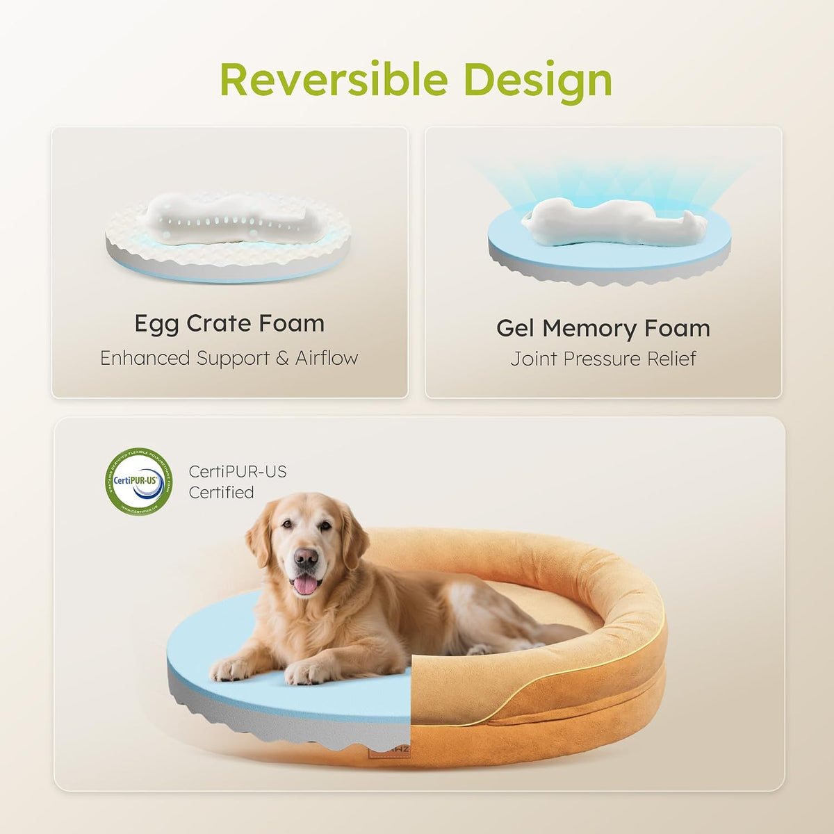 CWAWZ XL Orthopedic Dog Bed, Extra Large Dog Bed, Dog Sofa for Large Sized Dogs with Full-Surround Bolsters, Dual-Sided Dog Cooling Bed with Memory Foam, Washable Pet Sofa with Nonslip Bottom, Brown