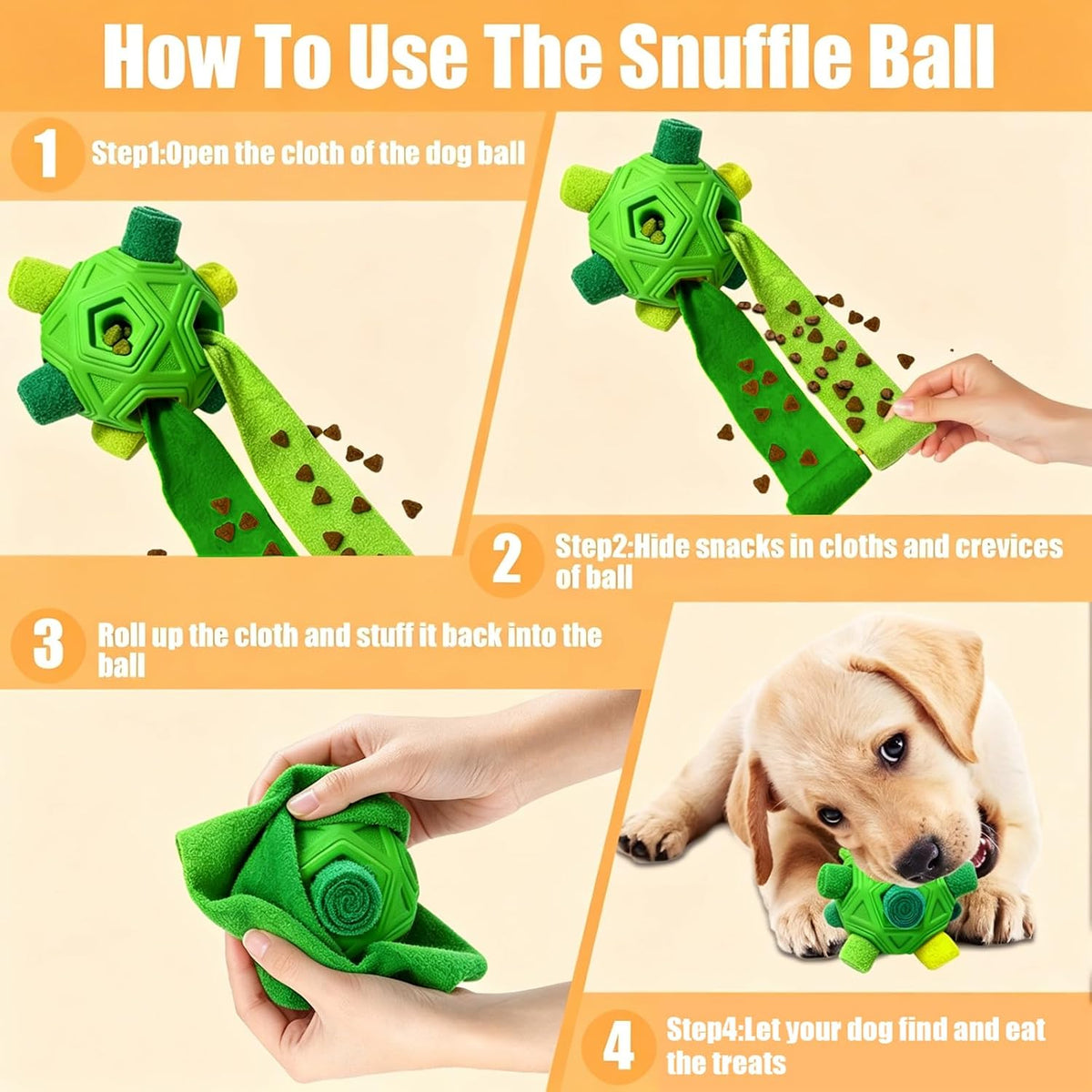 Dog Snuffle Ball-Interactive Puzzle Dog Toys Encourage Natural Foraging Skills Slow Feeder for Training and Stress Relief, Cloth Strip Hiding Food Dog Toys for Any Size Dogs (All Green)