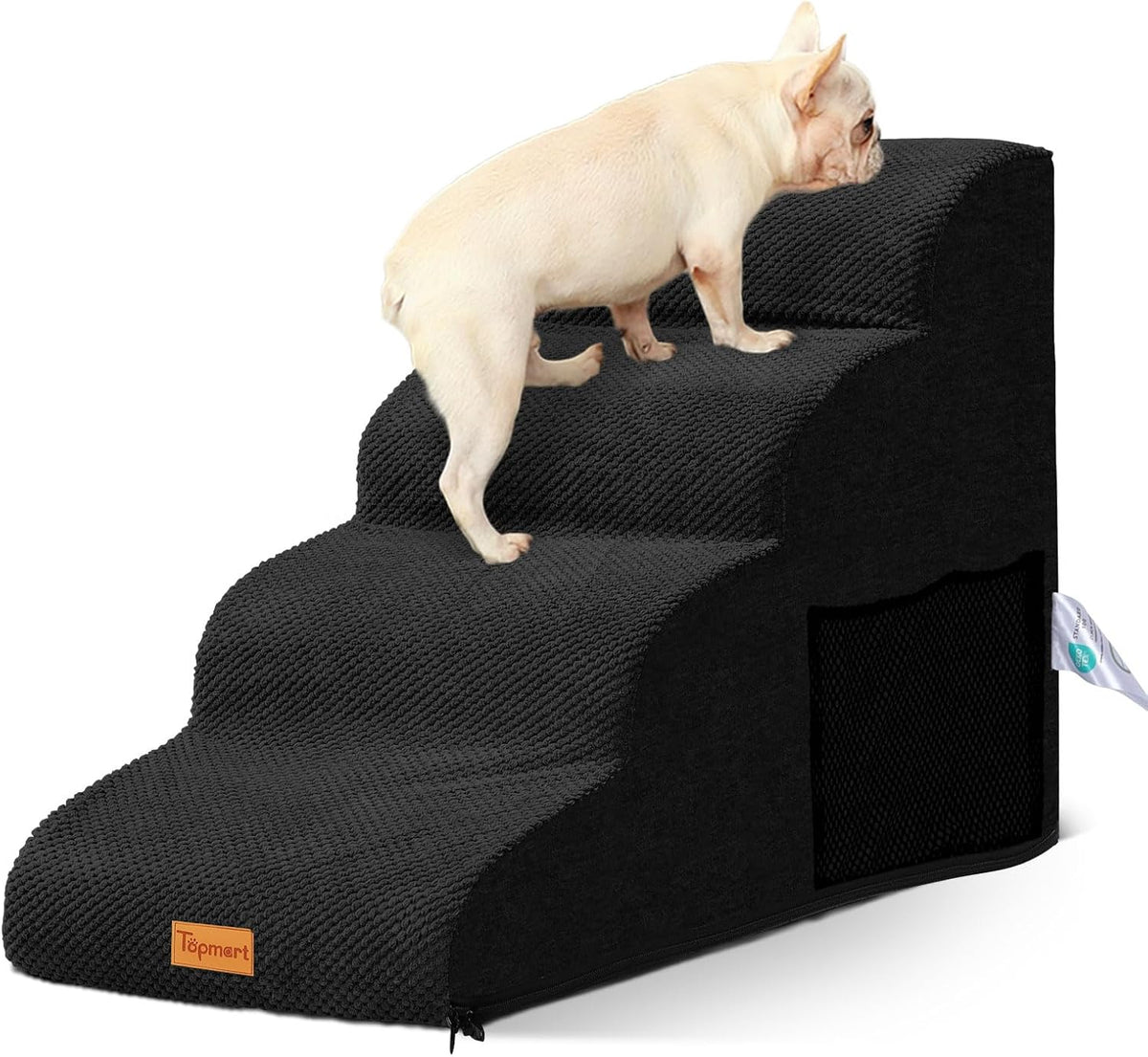 4-Step Dog Stairs for Small Dogs, Non-Slip Foam Pet Steps for High Beds