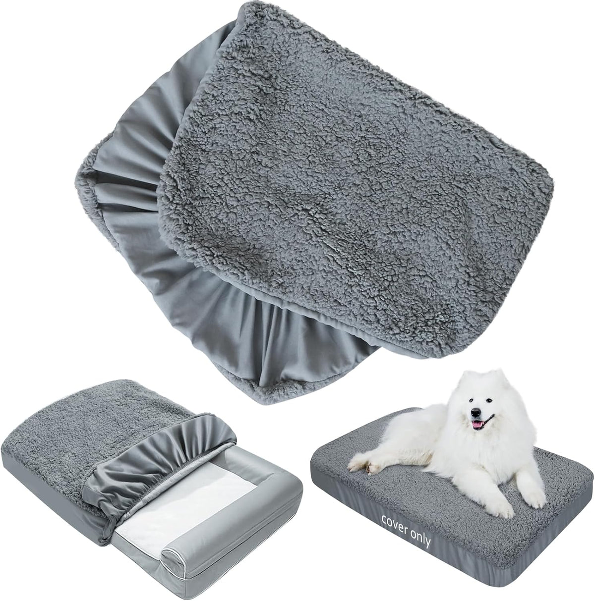 Dog Bed Covers Soft Plush Replacement Washable, 30x20 Inches, Cover Only