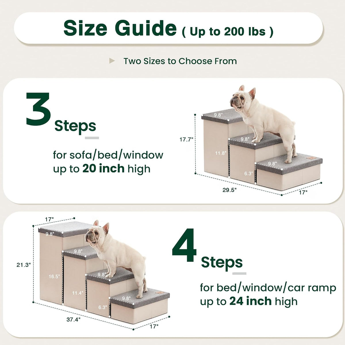 Love's cabin Dog Stairs for High Bed, Foldable Pet Stairs for Small Medium or Large Dogs Puppy with Storage for Bed or Couch, Cat Dog Steps Ramp with Zip up to 200 lbs, Light Grey, 3 Steps