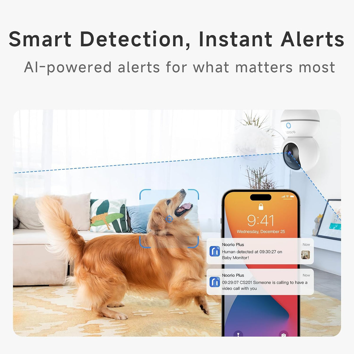 Noorio 4MP/2K Indoor Security Camera, 2.4GHz UHD 360° PTZ Pet/Dog Camera