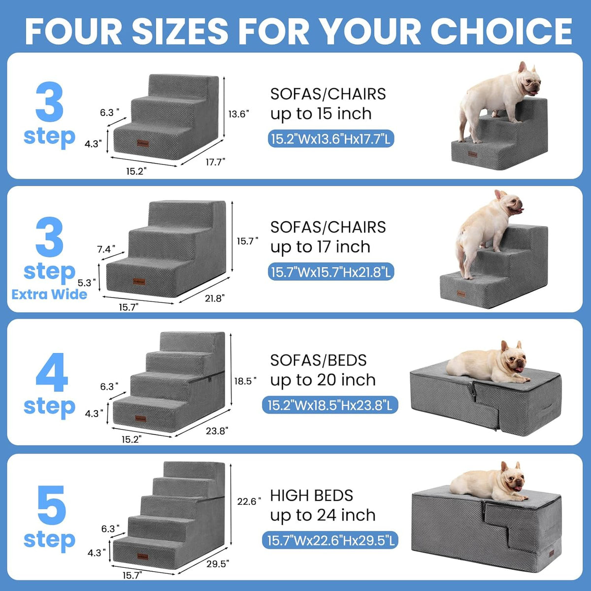 Aodisman Dog Stairs for Small Dogs & Cats,3-Step Pet Steps for Couch & Bed (Pack of 2)