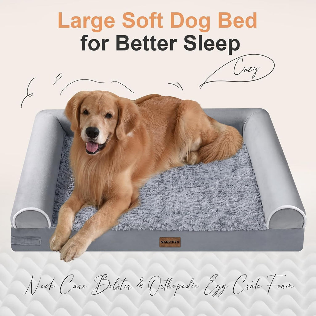 NANUYA Orthopedic Dog Bed for Large Dogs, 38 x 25 Inch, Light Grey