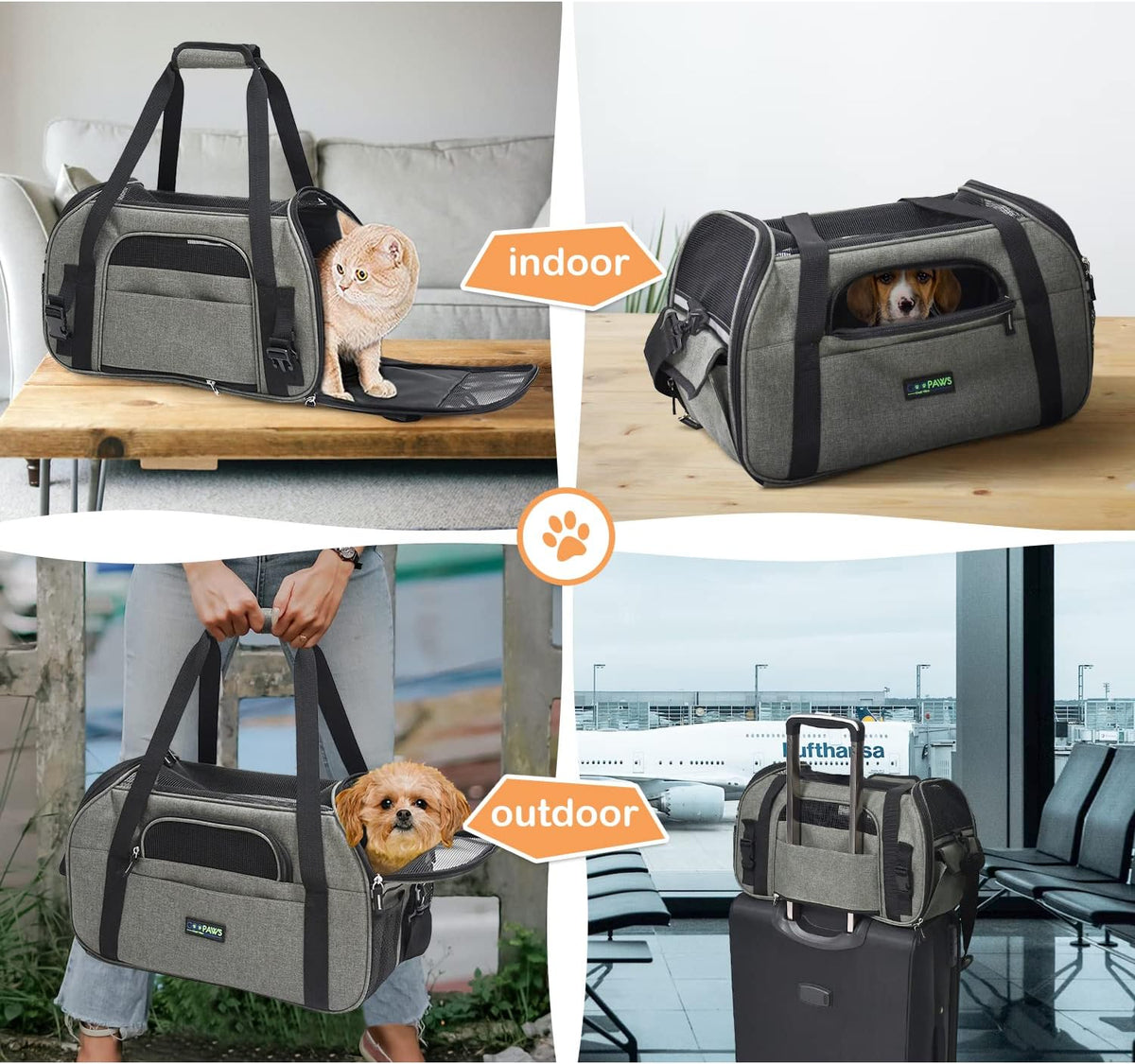 JESPET Soft-Sided Airline-Approved Dog & Cat Carrier Travel Bag