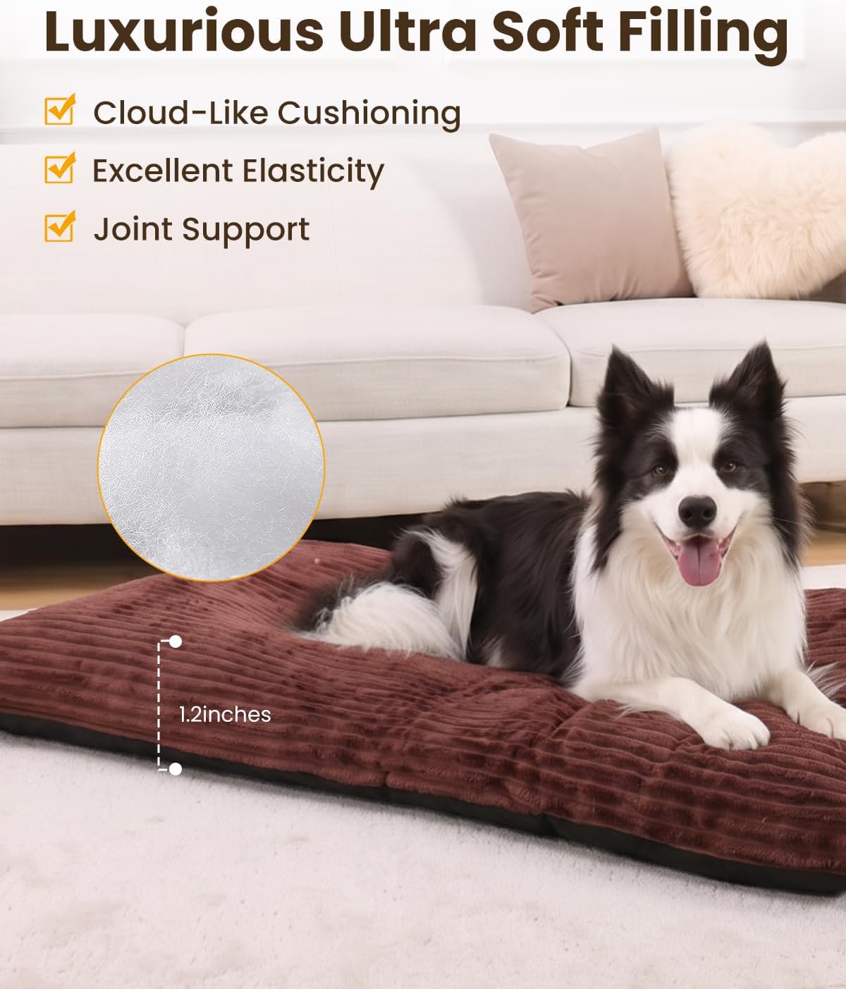 KSIIA Washable Dog Crate Bed Kennel Mat for Large Dogs,35 x 23 Inch, Brown