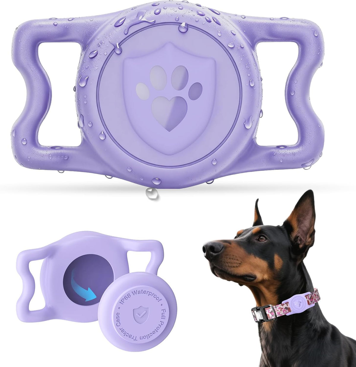 IP68 Waterproof AirTag Holder for Dog Collar, Silicone, Purple