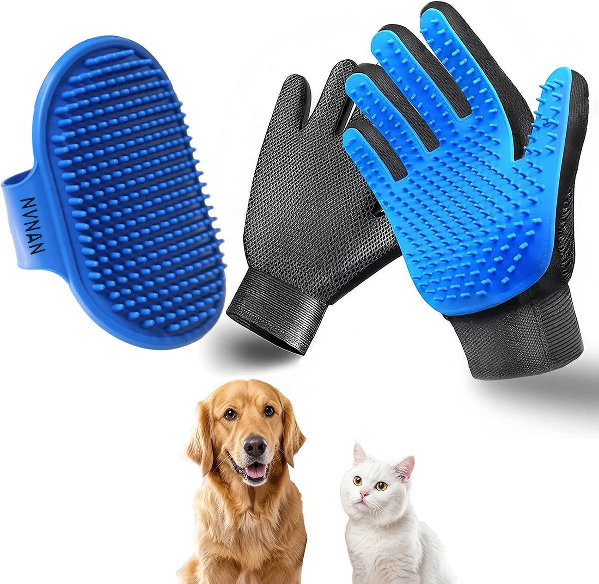 NVNAN Cat & Dog Grooming Glove and Curry Brush Set | Includes grooming glove and curry bath brush for deshedding, bathing, brushing, and gentle pet hair removal